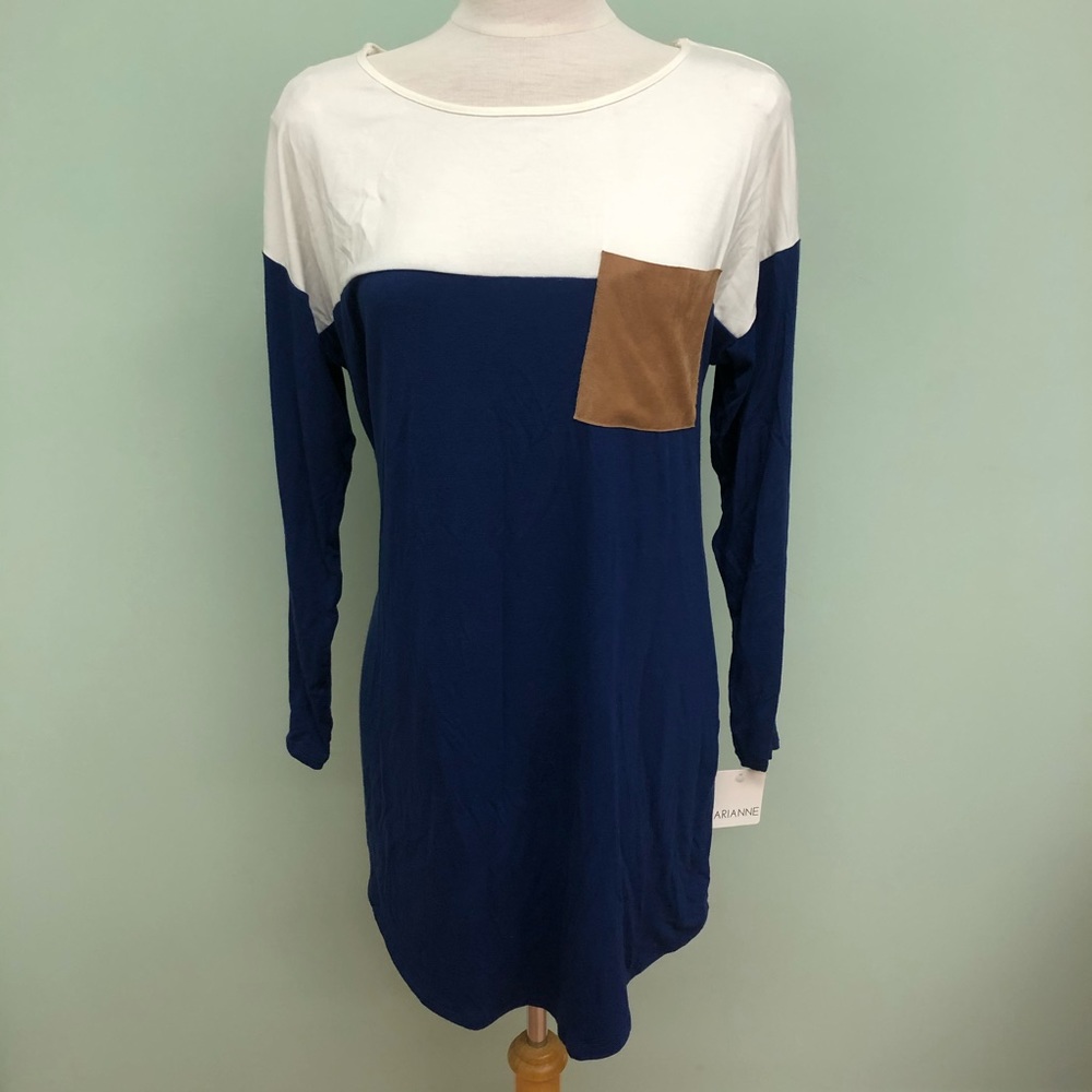 Arianne Women's Long Sleeve Shirt Dress | Blue & White | Size Large